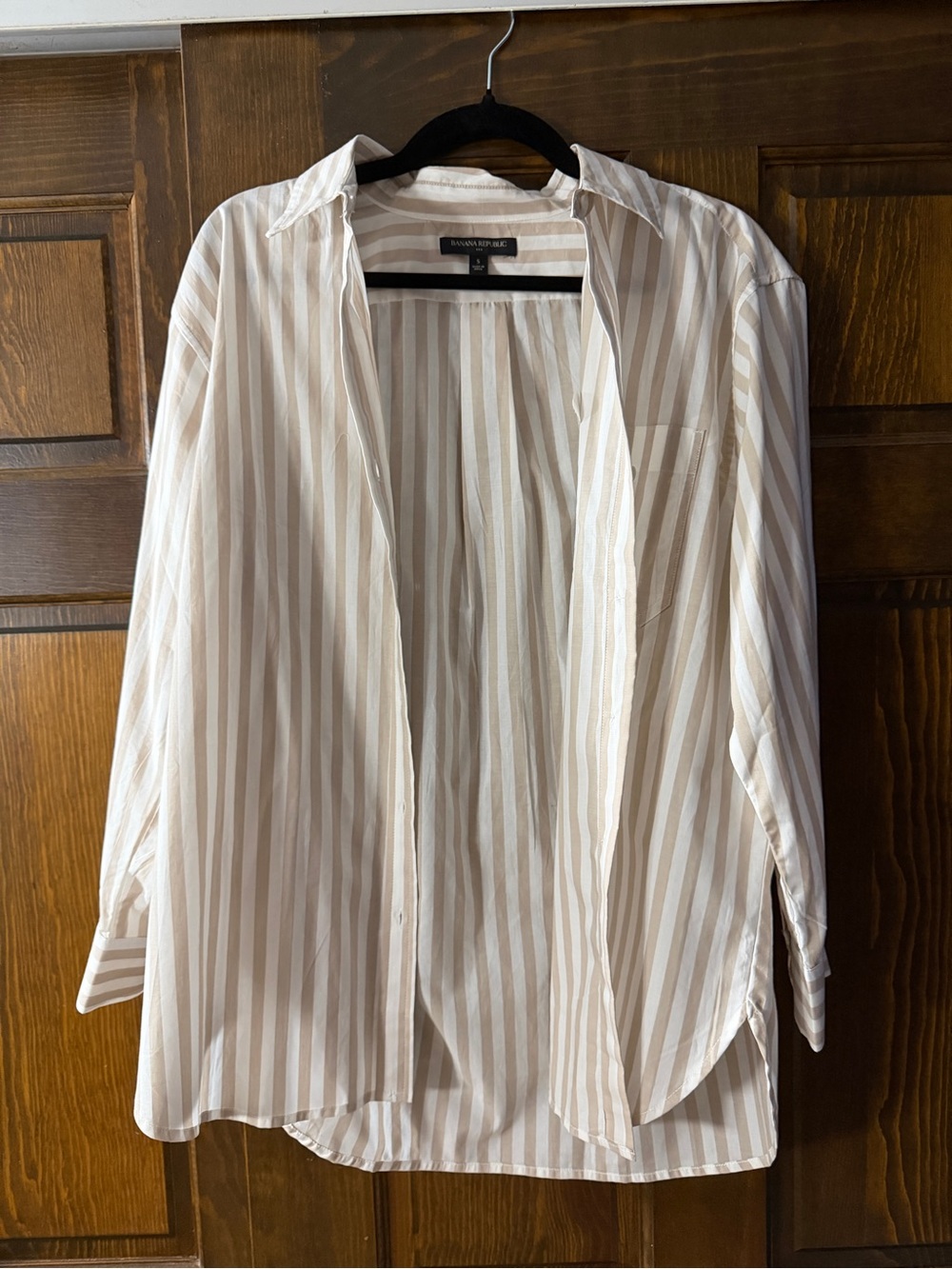 Banana Republic Beige and White Striped Button-Down Shirt